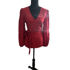 ModCloth Women's Red Blouson Sleeve Wrap Top, Size M